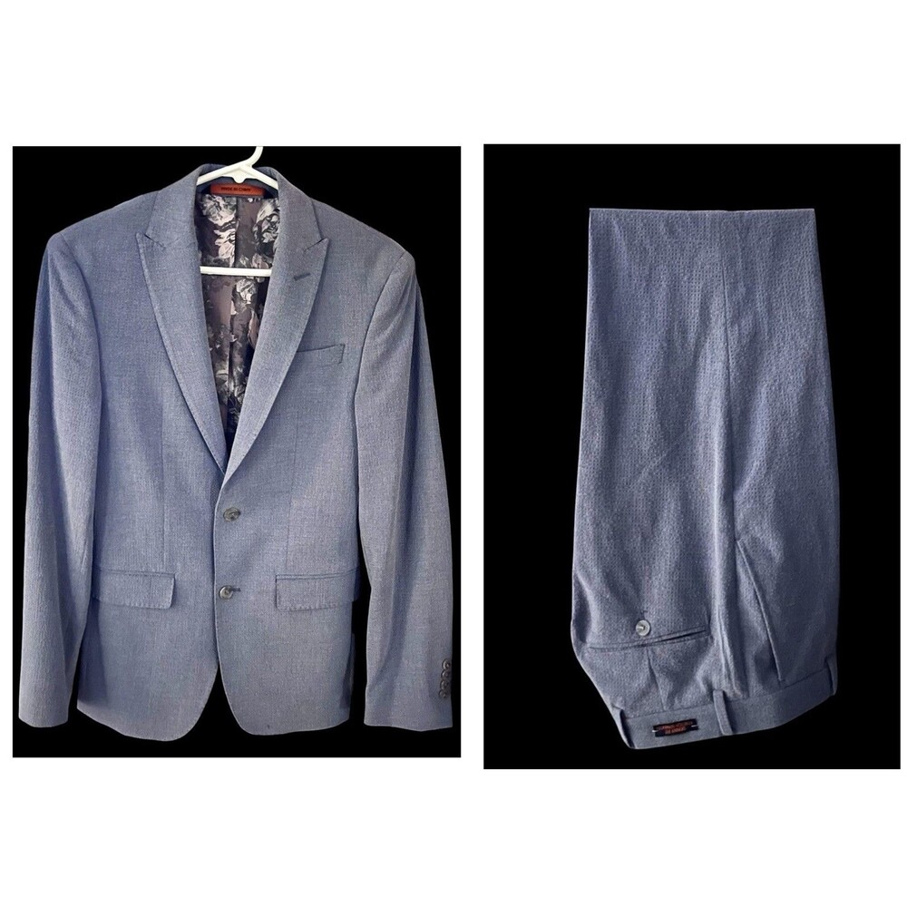 Egara Men's Skinny Fit Stretch 2-piece Suit Light Blue Textured  34R & 28 X 32